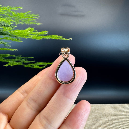 RealJade® "Tear Drop" 18k Rose Gold Lavender Jadeite jade Diamond Pendant Necklace