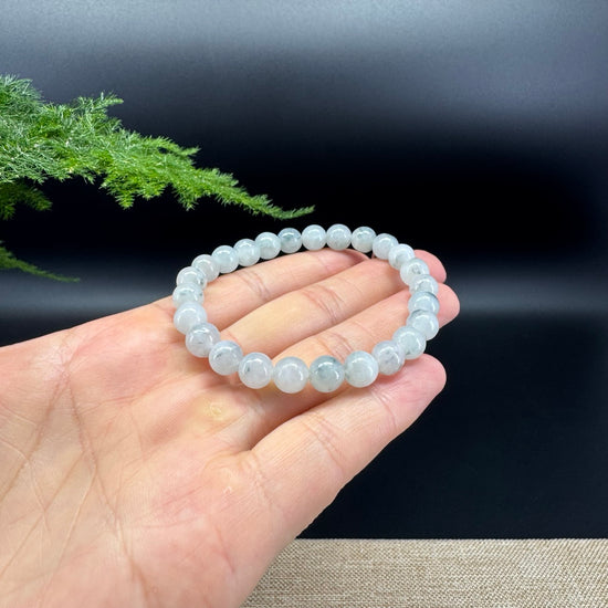 Natural Jadeite Jade Round Icy Blue Beads Bracelet ( 7.3 mm )