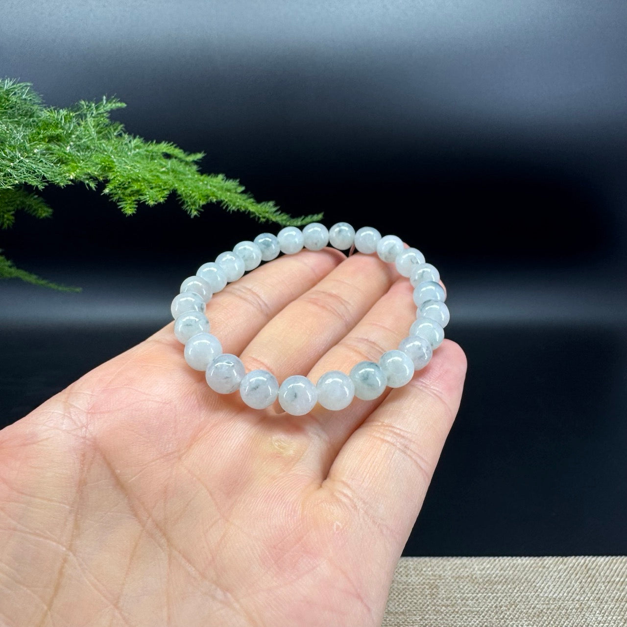 Natural Jadeite Jade Round Icy Blue Beads Bracelet ( 7.3 mm )