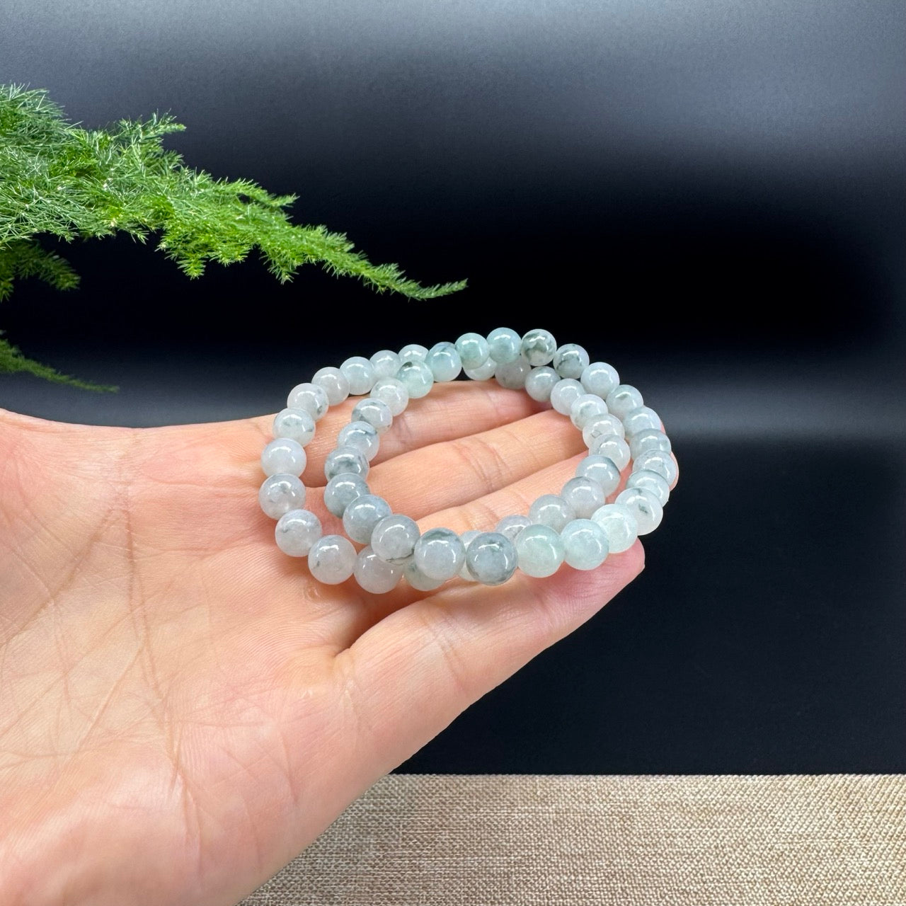 Natural Jadeite Jade Round Icy Blue Beads Bracelet ( 7.3 mm )