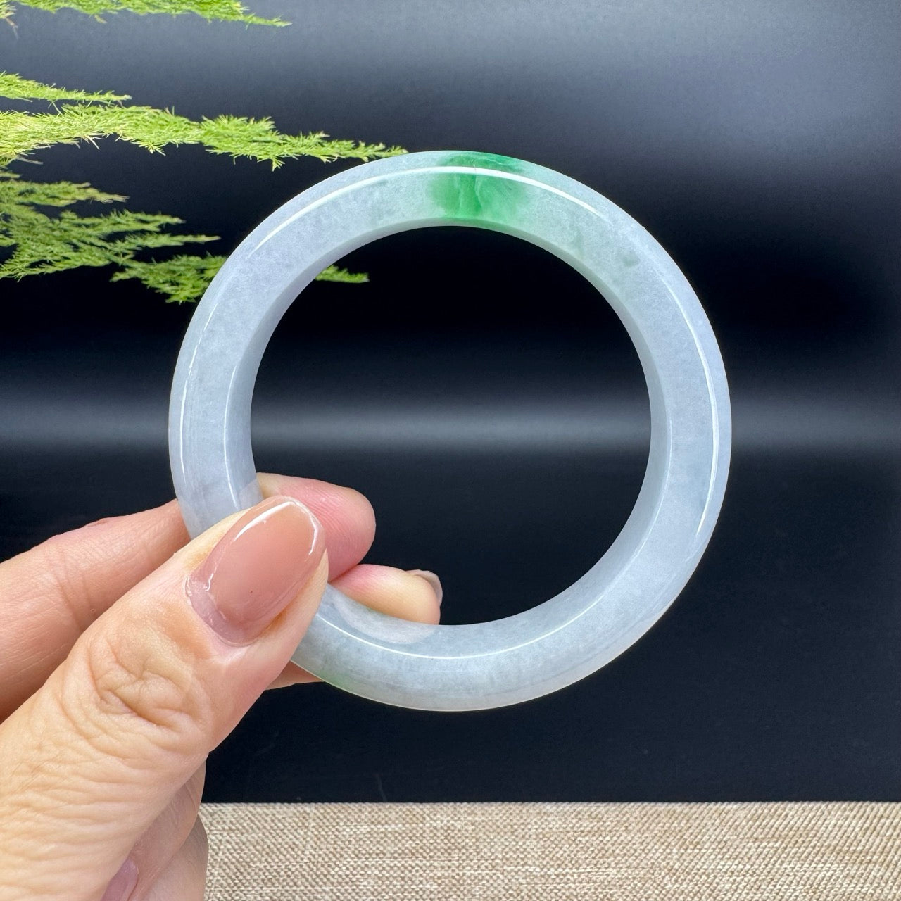 Genuine Burmese Light Lavender Green Jade Jadeite Bangle Bracelet ( 55.2mm )