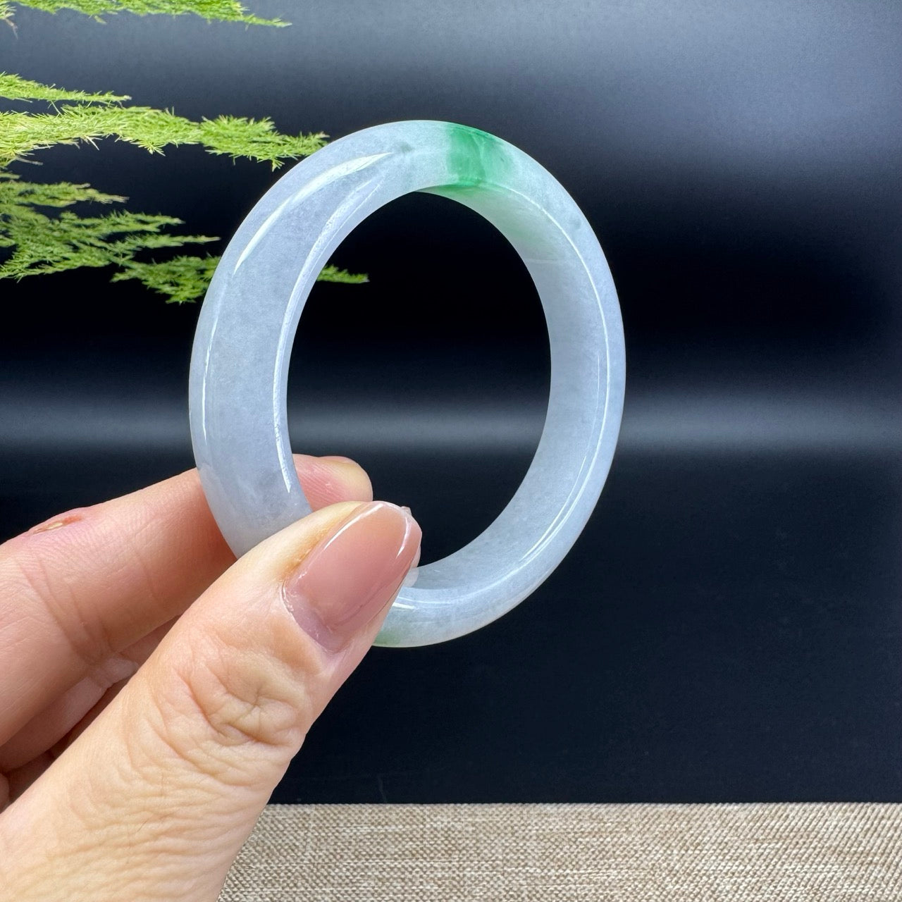 Genuine Burmese Light Lavender Green Jade Jadeite Bangle Bracelet ( 55.2mm )
