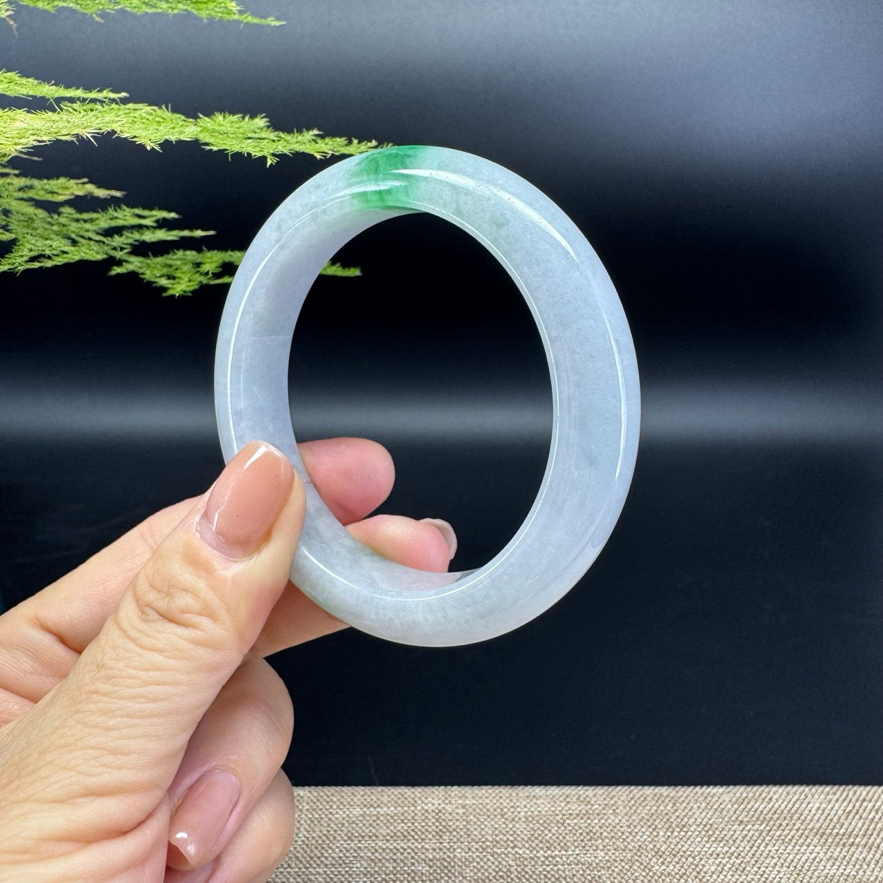 Genuine Burmese Light Lavender Green Jade Jadeite Bangle Bracelet ( 55.2mm )
