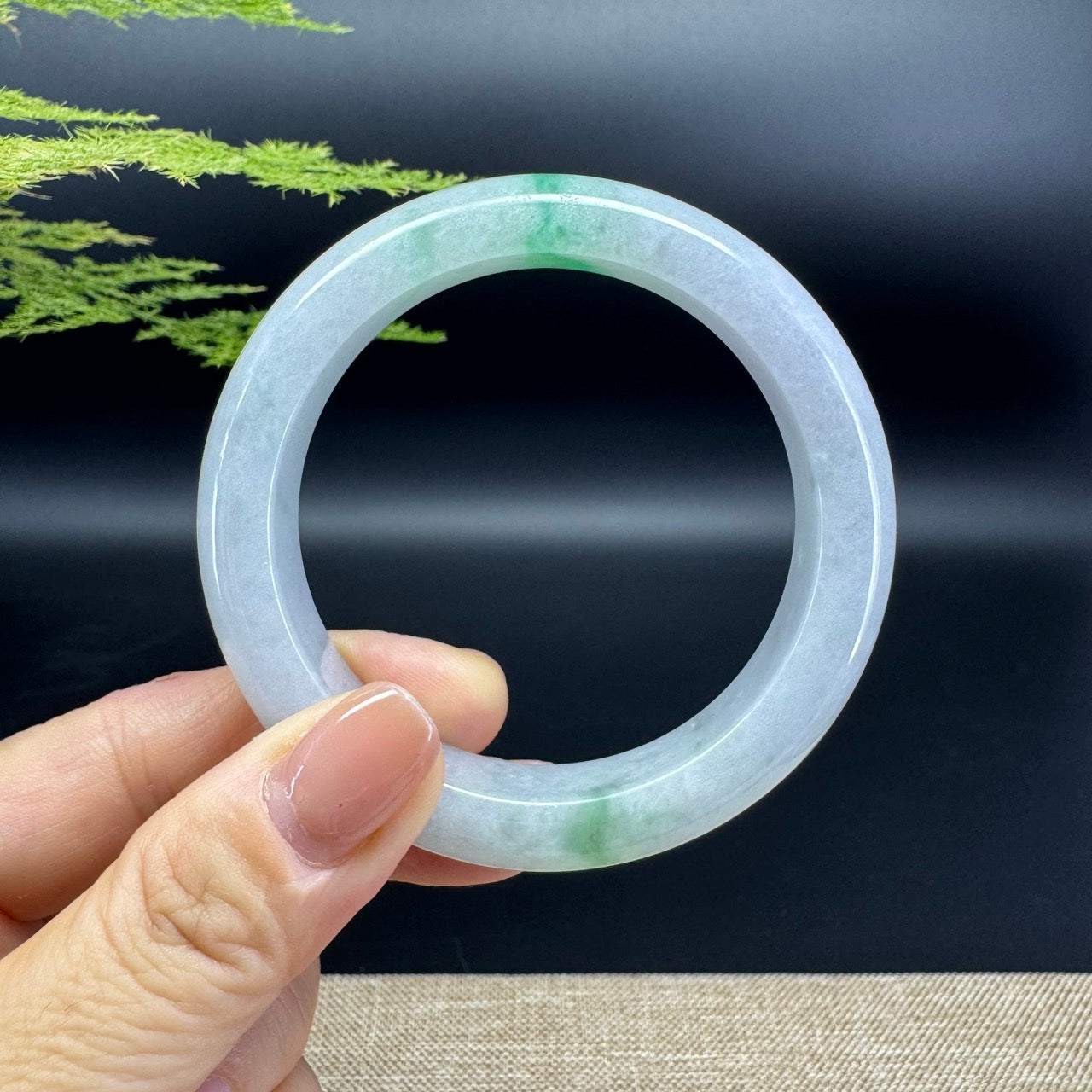Genuine Burmese Light Lavender Green Jade Jadeite Bangle Bracelet ( 55.2mm )