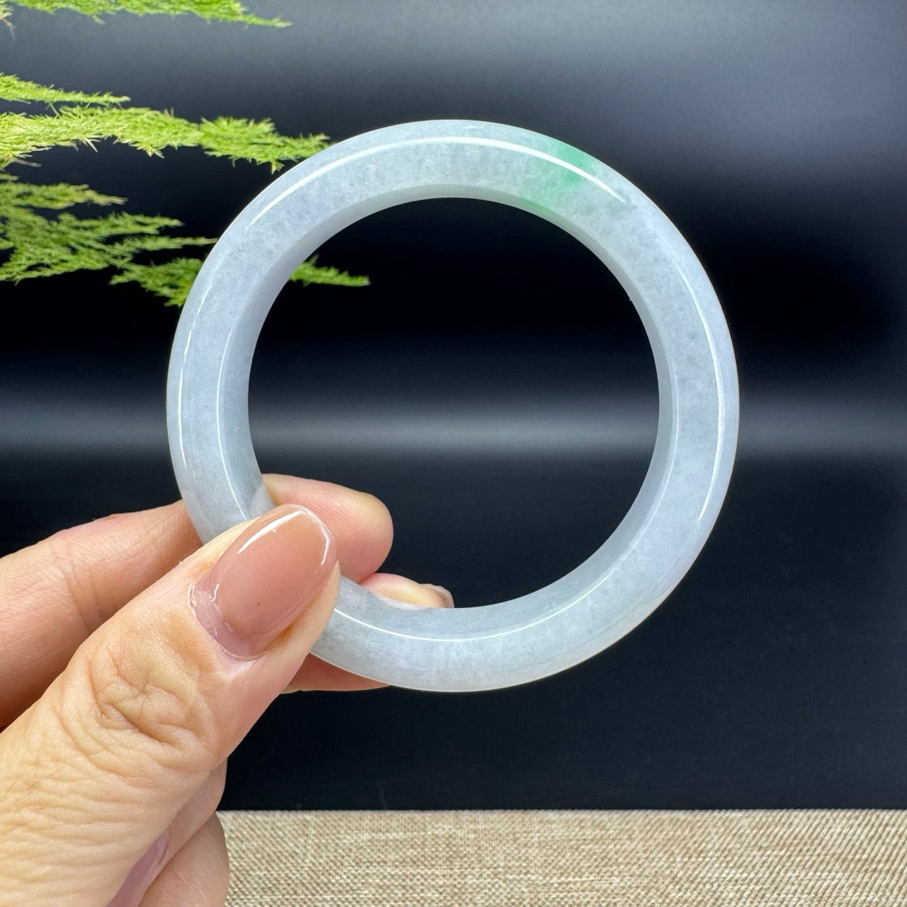 Genuine Burmese Light Lavender Green Jade Jadeite Bangle Bracelet ( 54.3mm )