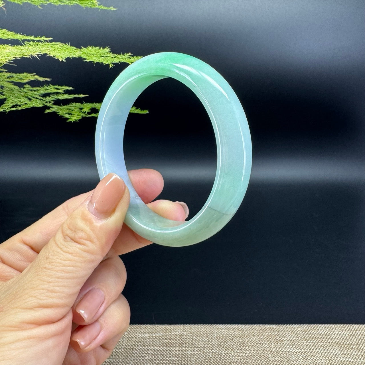 Genuine Burmese Lavender Green Jade Jadeite Bangle Bracelet ( 54.6mm )