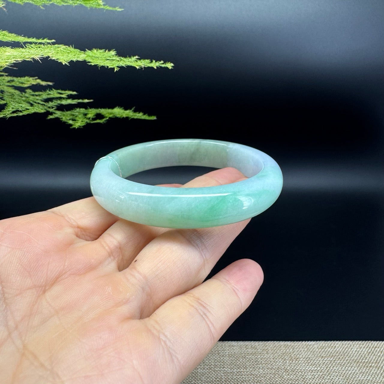 Genuine Burmese Lavender Green Jade Jadeite Bangle Bracelet ( 54.3mm )