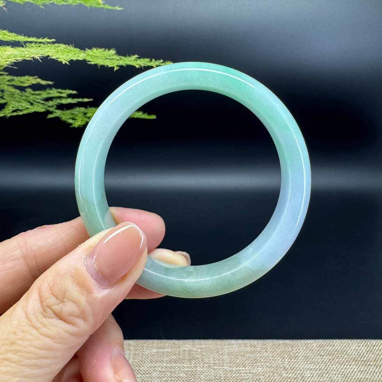Genuine Burmese Lavender Green Jade Jadeite Bangle Bracelet ( 54.3mm )