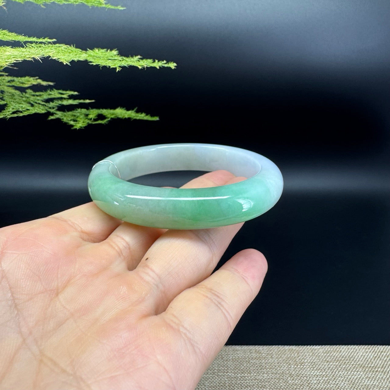 Genuine Burmese Lavender Green Jade Jadeite Bangle Bracelet ( 54.6mm )