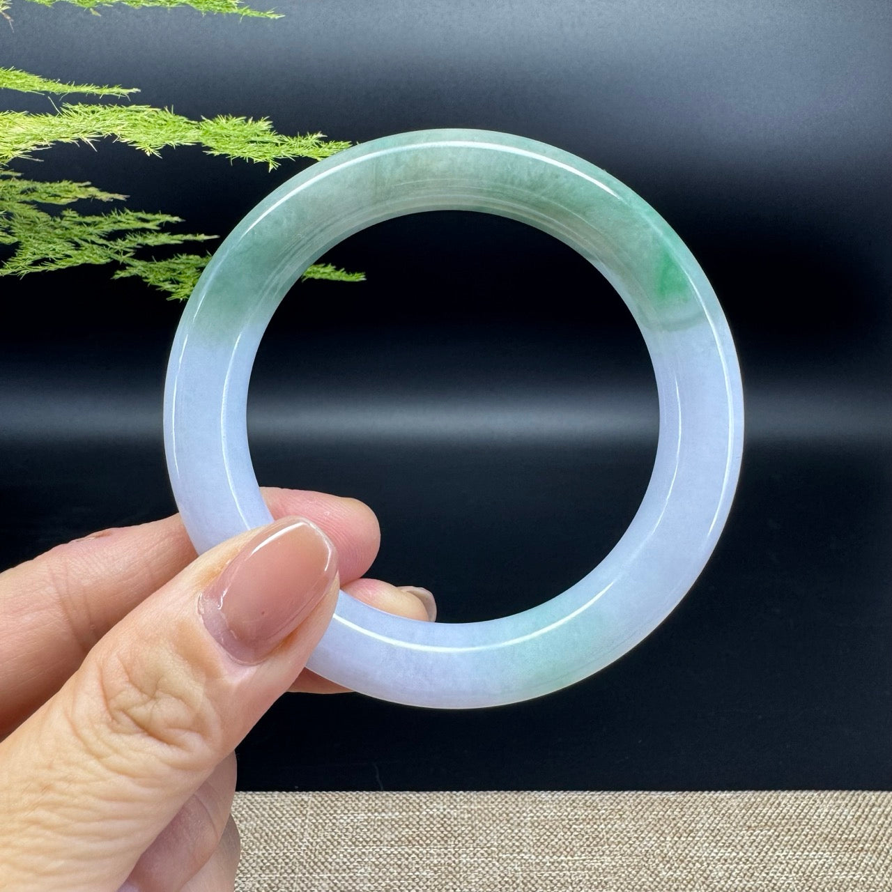 Genuine Burmese Lavender Green Jade Jadeite Bangle Bracelet ( 54.8mm )