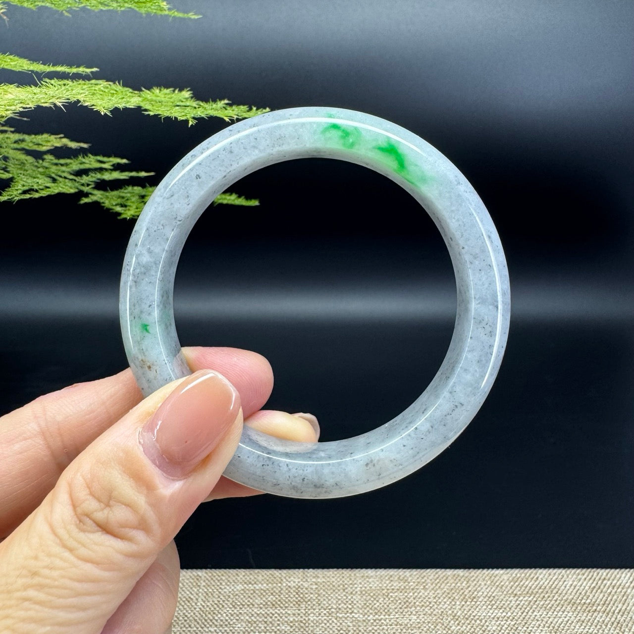 Genuine Burmese Icy black Green Jade Jadeite Bangle Bracelet ( 54.3mm )