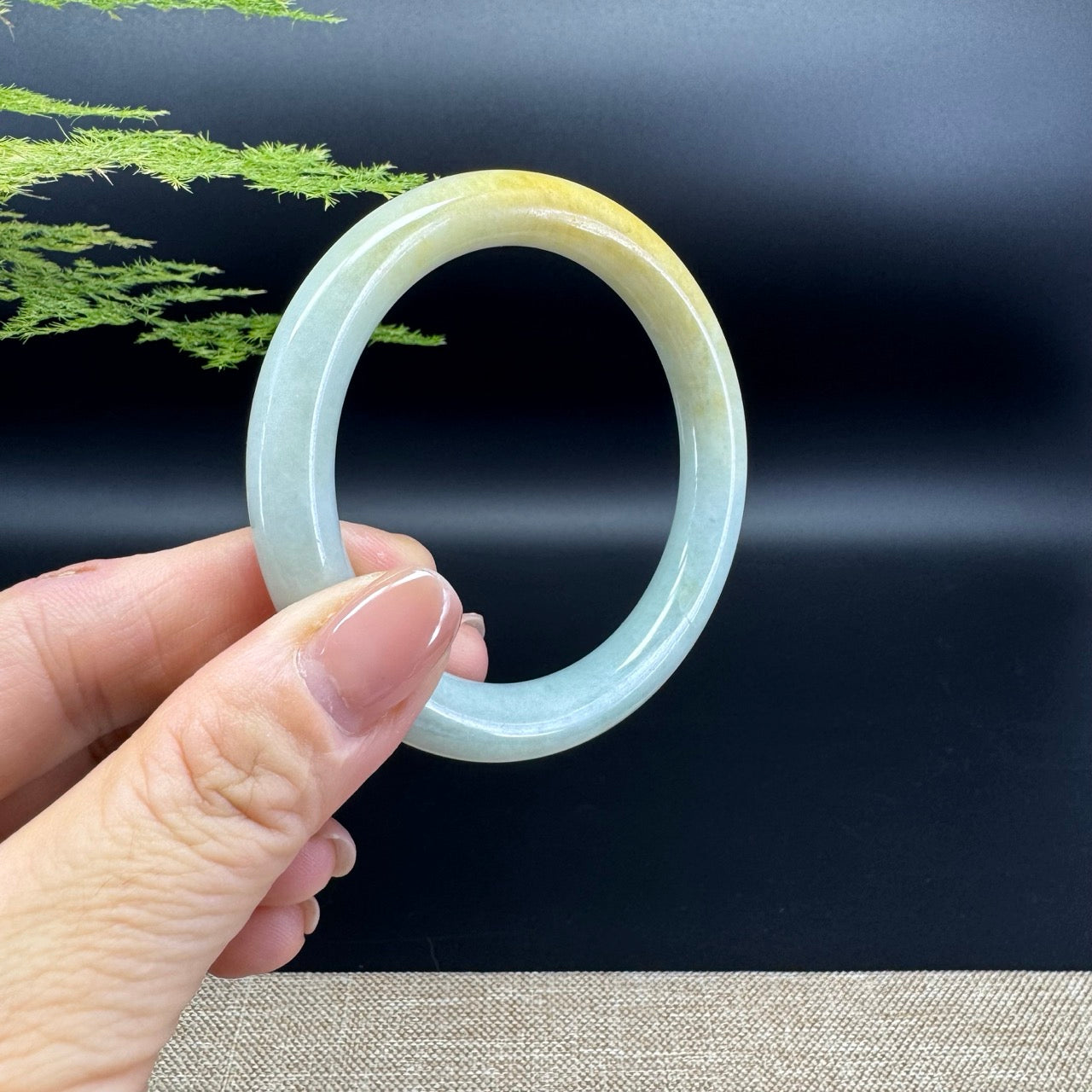 Genuine Burmese Yellow Green Jade Jadeite Bangle Bracelet ( 54.1mm )