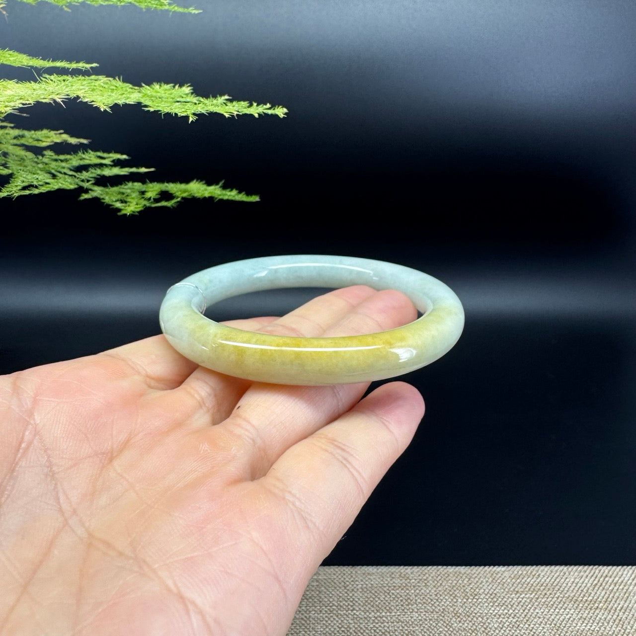 Genuine Burmese Yellow Green Jade Jadeite Bangle Bracelet ( 54.1mm )