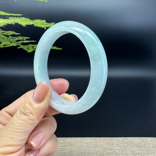 Genuine Burmese Icy Lavender Green Jade Jadeite Bangle Bracelet ( 55.4mm )