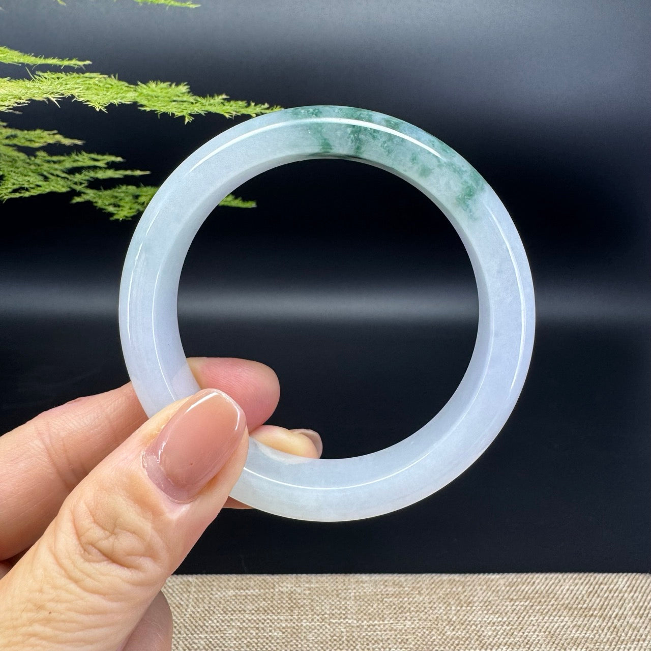 Genuine Burmese Icy Lavender Green Jade Jadeite Bangle Bracelet ( 55.4mm )