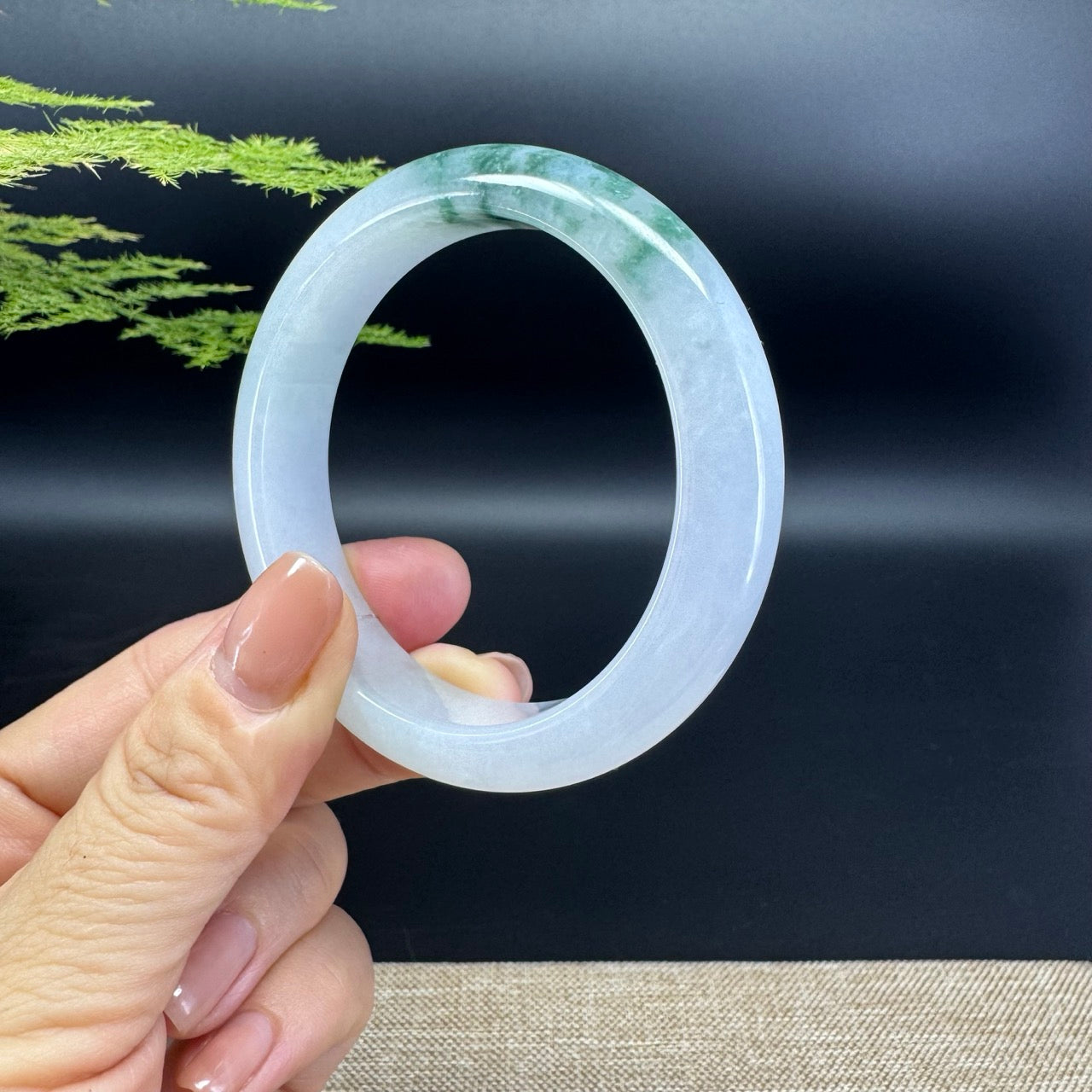 Genuine Burmese Icy Lavender Green Jade Jadeite Bangle Bracelet ( 55.4mm )