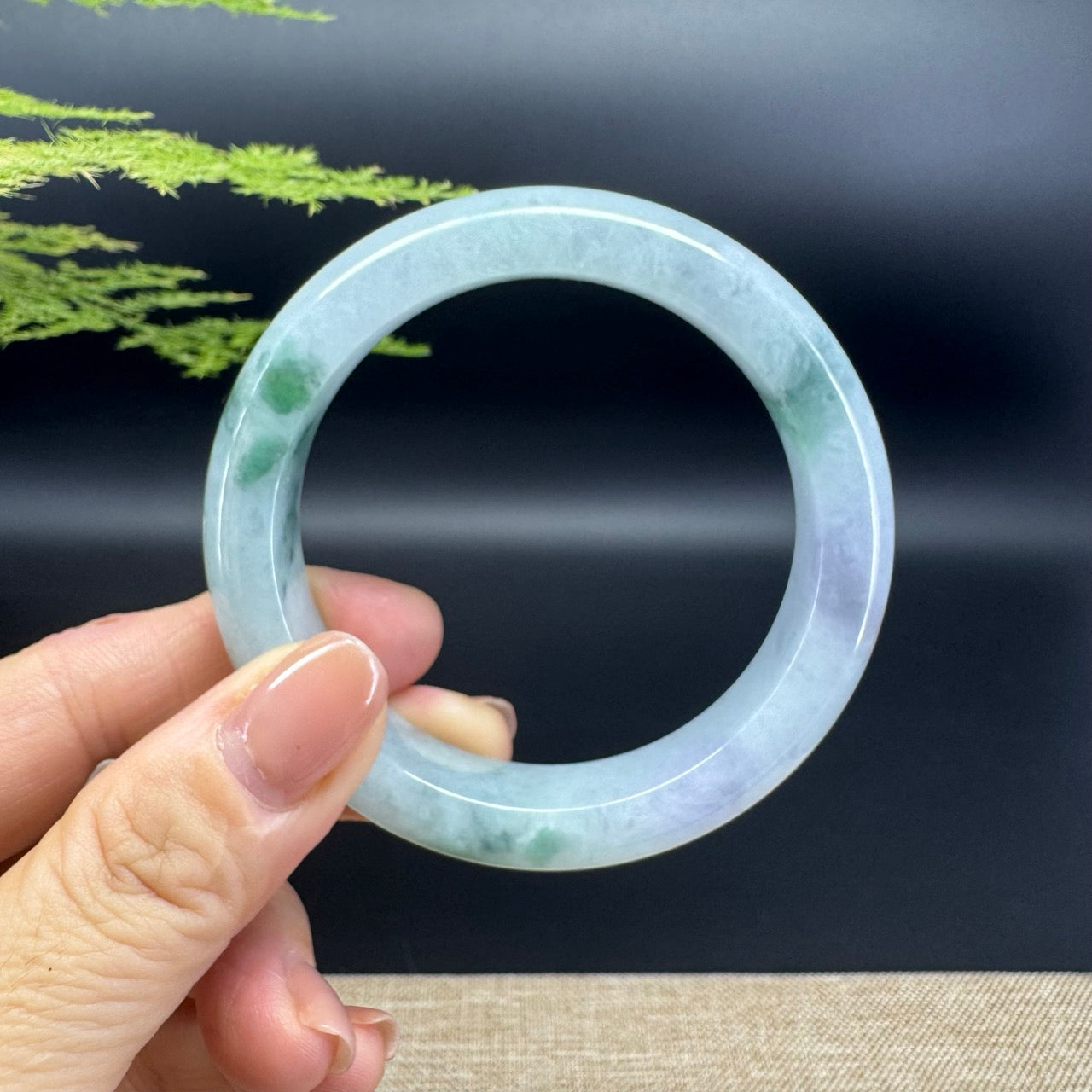 Genuine Burmese Icy Green Lavender Jade Jadeite Bangle Bracelet ( 55.7mm )