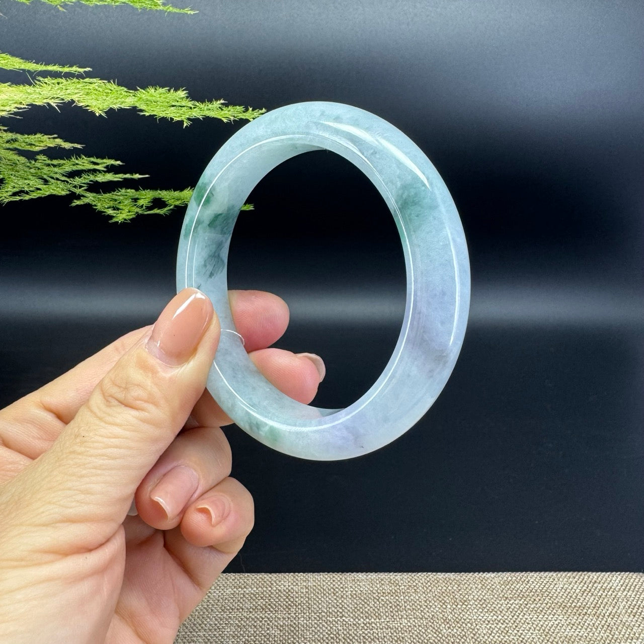 Genuine Burmese Icy Green Lavender Jade Jadeite Bangle Bracelet ( 55.7mm )