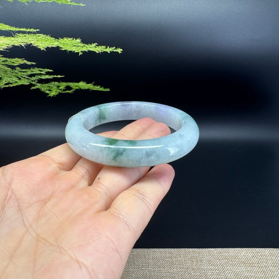 Genuine Burmese Icy Green Lavender Jade Jadeite Bangle Bracelet ( 55.7mm )
