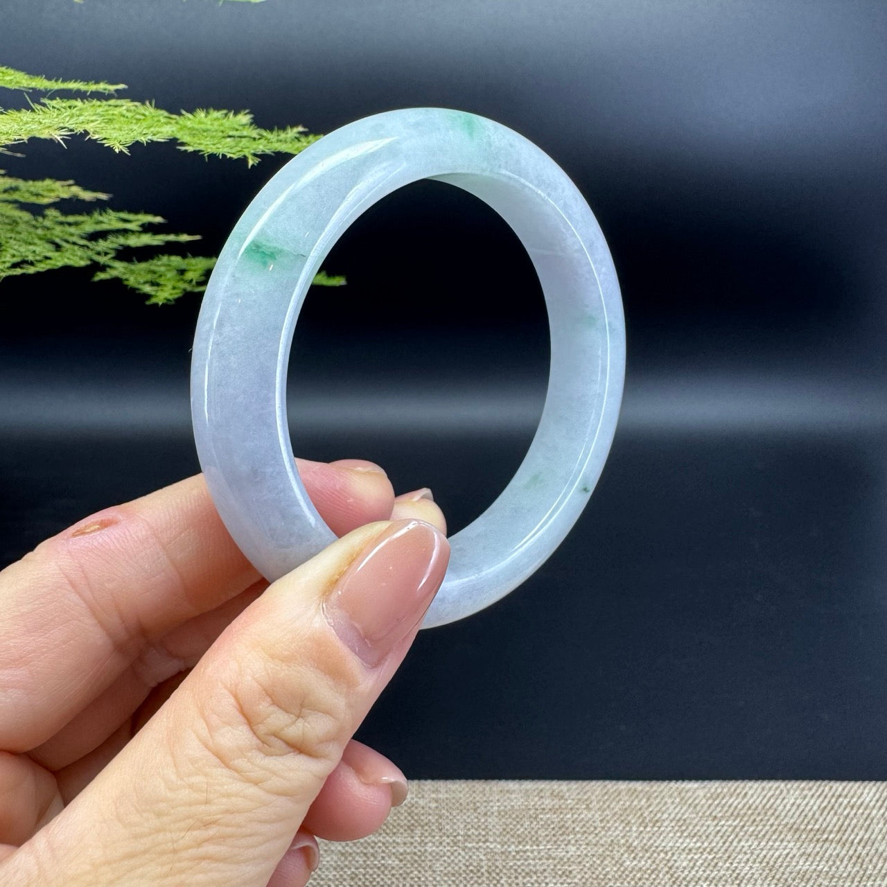 Genuine Burmese Green Jadeite Jade Bangle Bracelet ( 55.4mm )