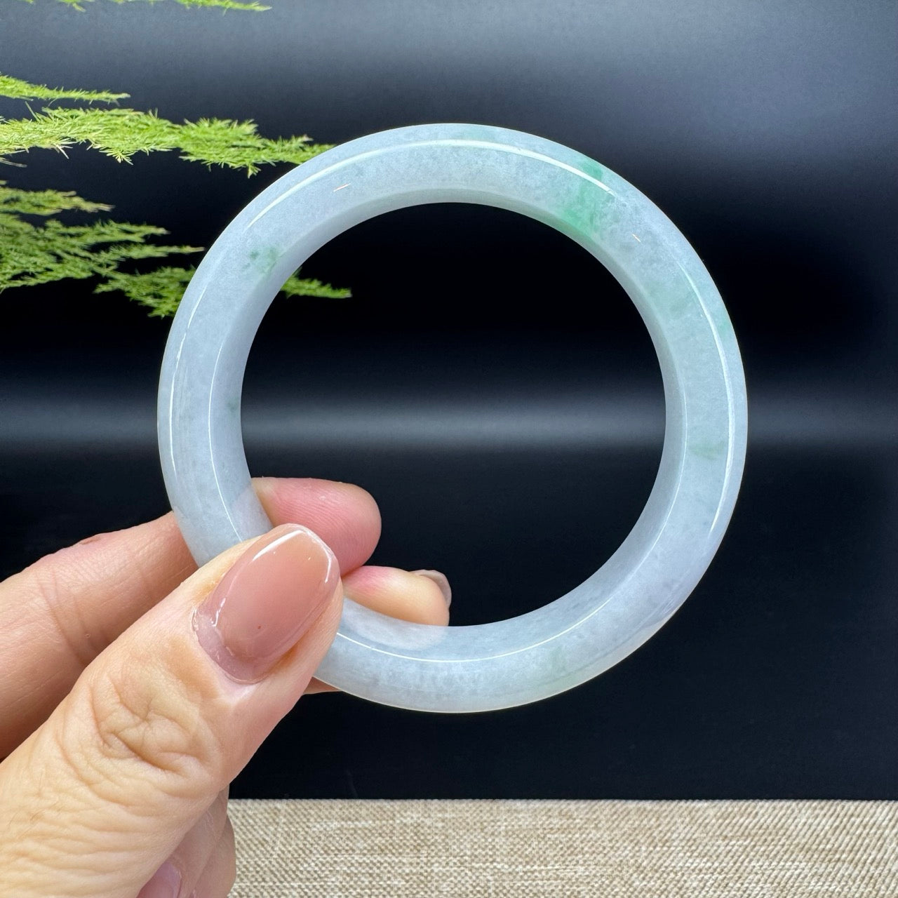 Genuine Burmese Icy Green Jadeite Jade Bangle Bracelet ( 55.6mm )
