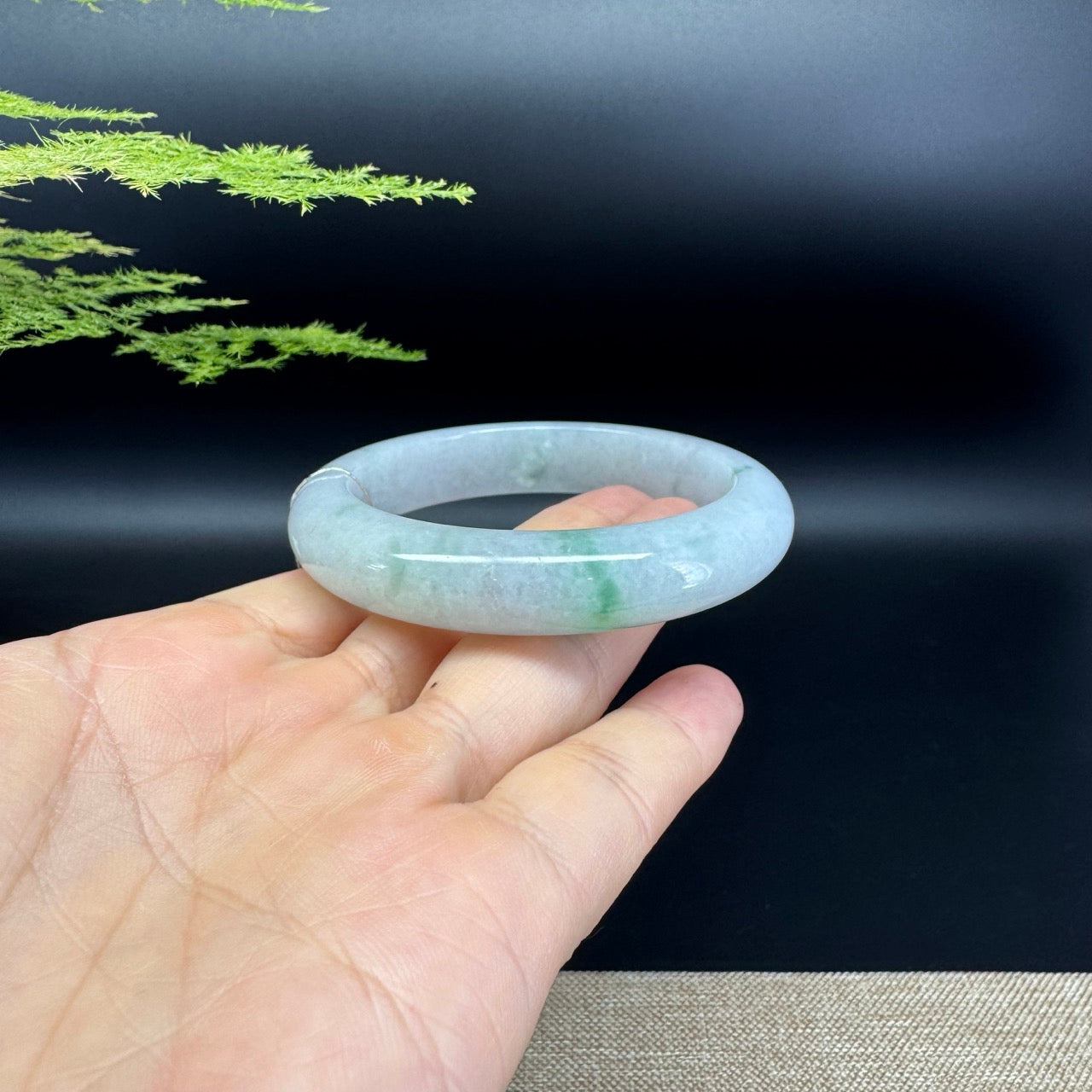 Genuine Burmese Icy Green Jadeite Jade Bangle Bracelet ( 55.6mm )