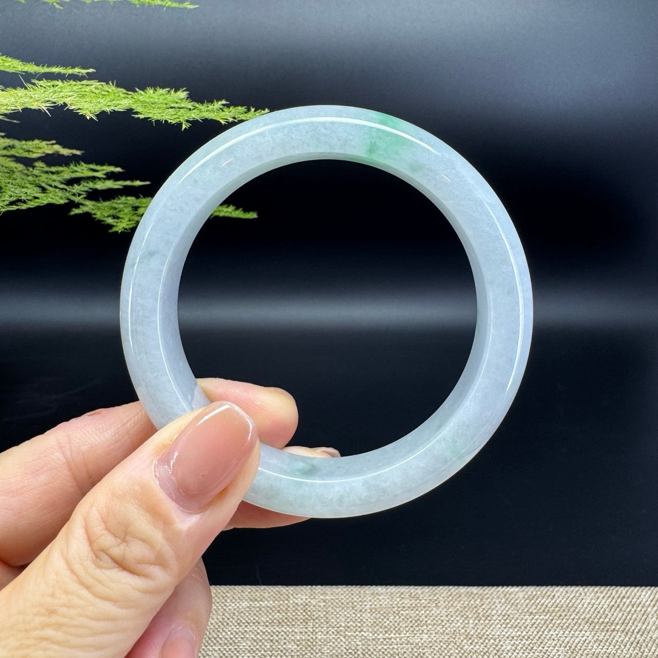 Genuine Burmese Icy Green Jadeite Jade Bangle Bracelet ( 55.6mm )