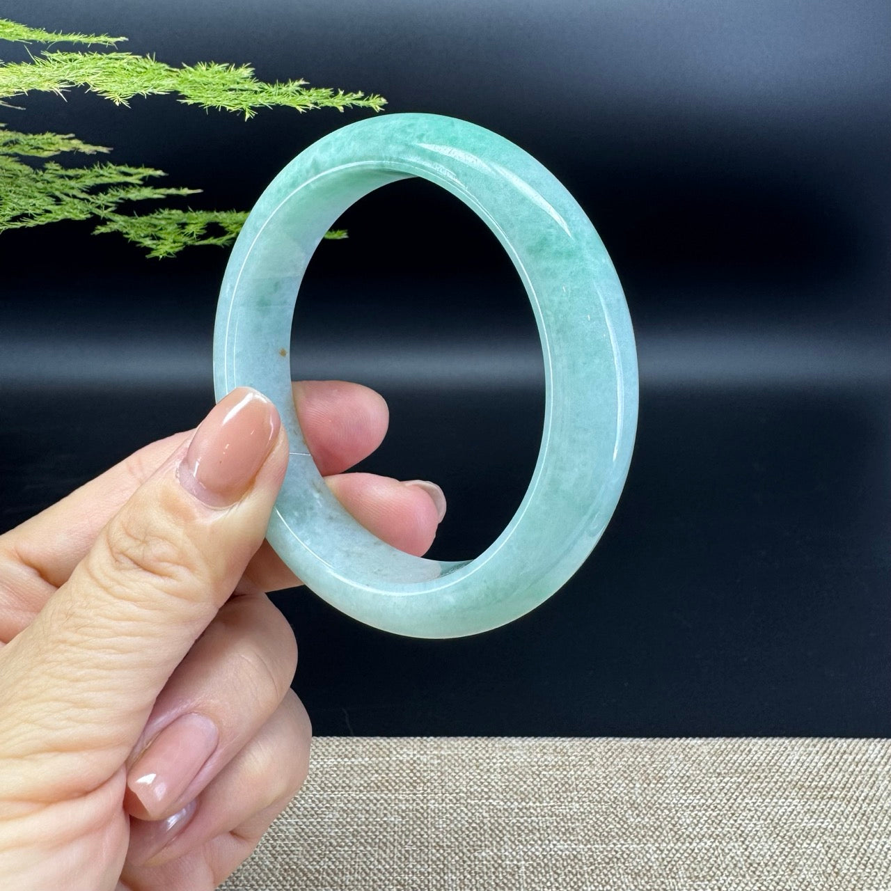 Genuine Burmese Apple  Green Jade Jadeite Bangle Bracelet ( 55.8mm )