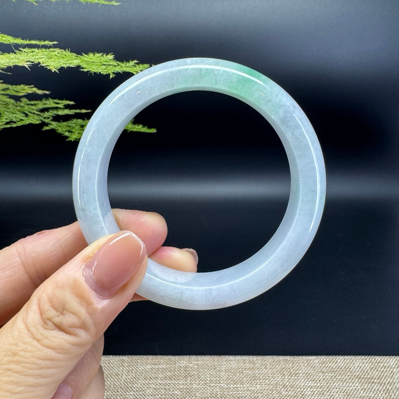 Genuine Burmese White Green Jadeite Jade Bangle Bracelet ( 55.6mm )