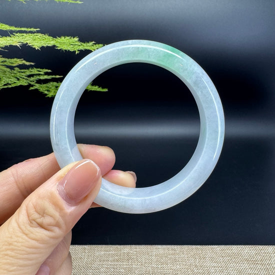 Genuine Burmese White Green Jadeite Jade Bangle Bracelet ( 55.6mm )