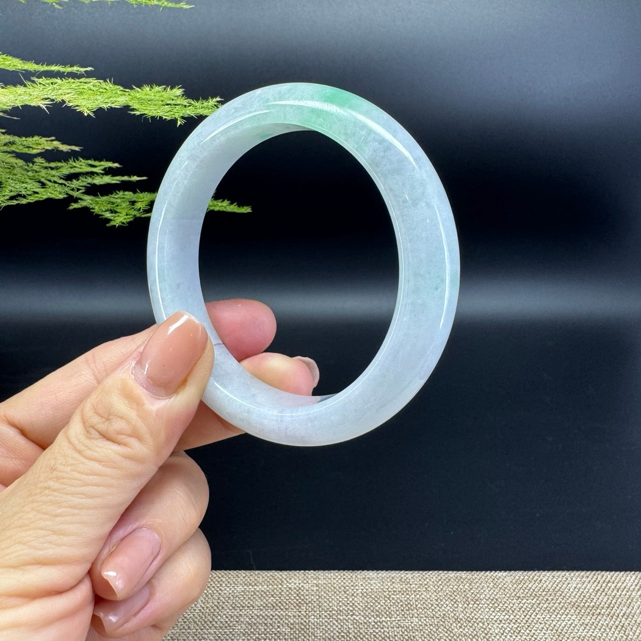 Genuine Burmese White Green Jadeite Jade Bangle Bracelet ( 55.6mm )