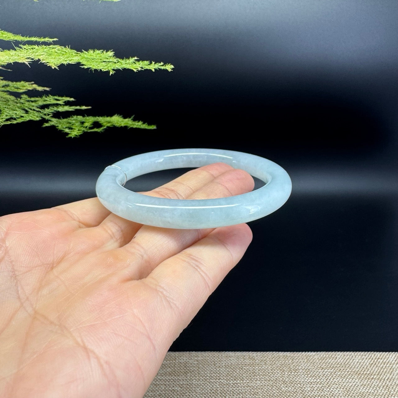 Genuine Burmese Icy Green Jadeite Jade Bangle Bracelet ( 55.7mm )