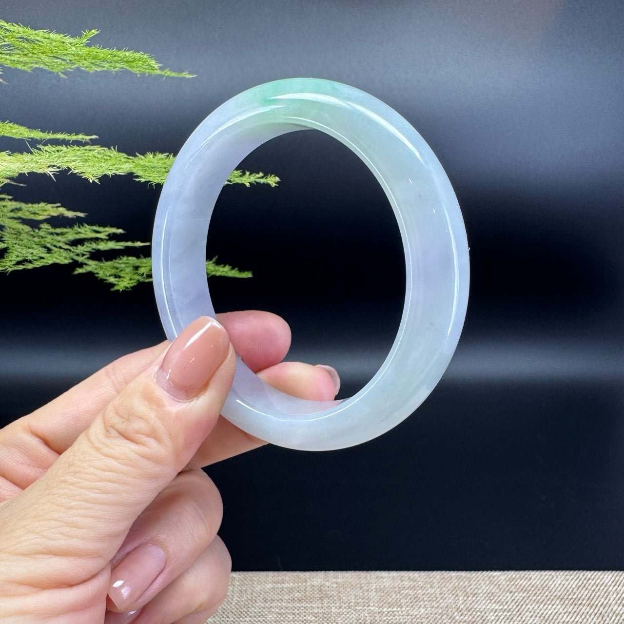 Genuine Burmese Lavender Green Jadeite Jade Bangle Bracelet ( 55.3mm )