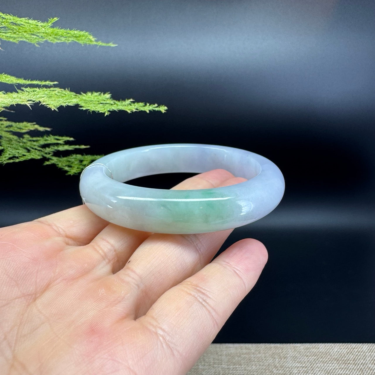 Genuine Burmese Lavender Green Jadeite Jade Bangle Bracelet ( 55.3mm )
