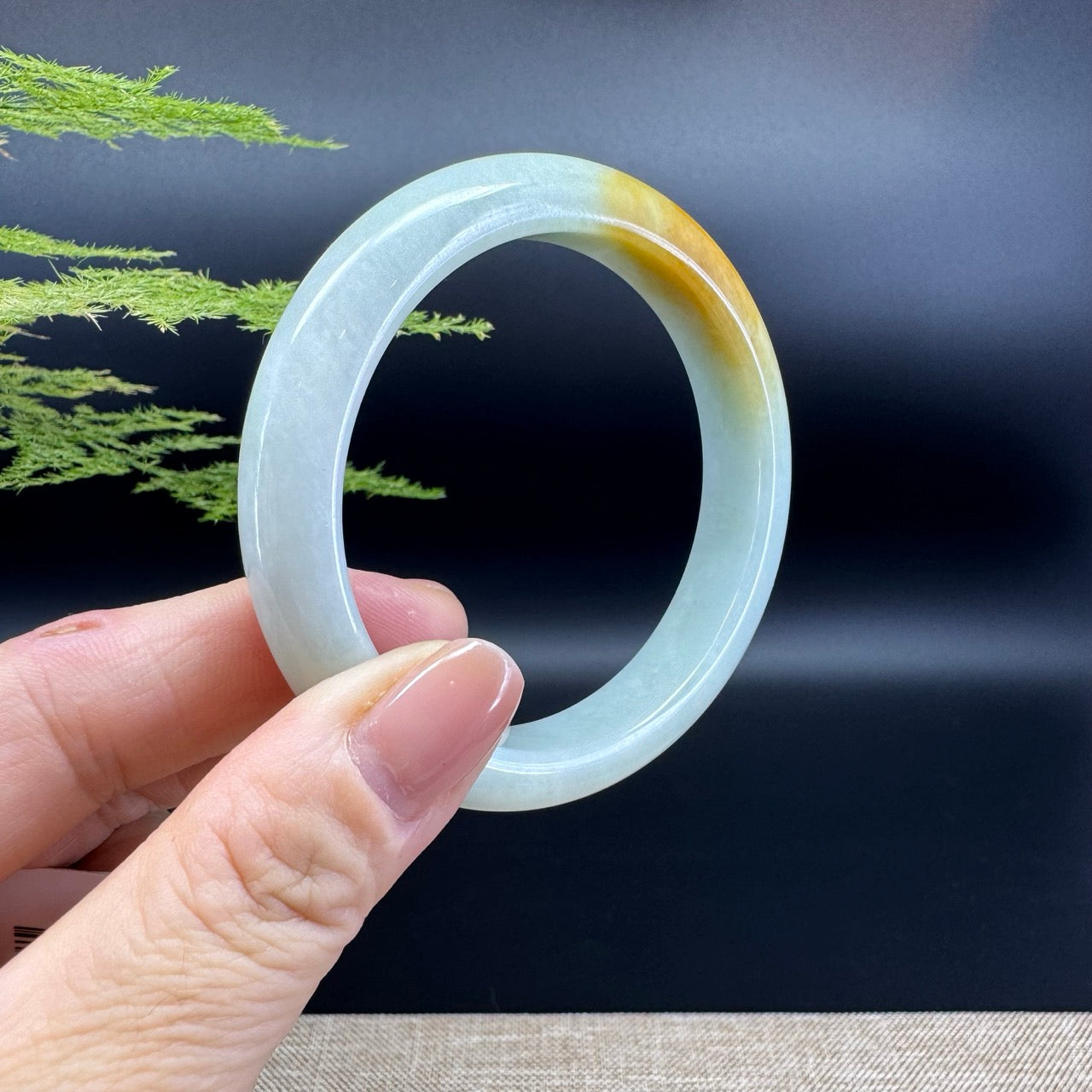 Genuine Burmese Light Green Yellow Jadeite Jade Bangle Bracelet ( 55.6mm )
