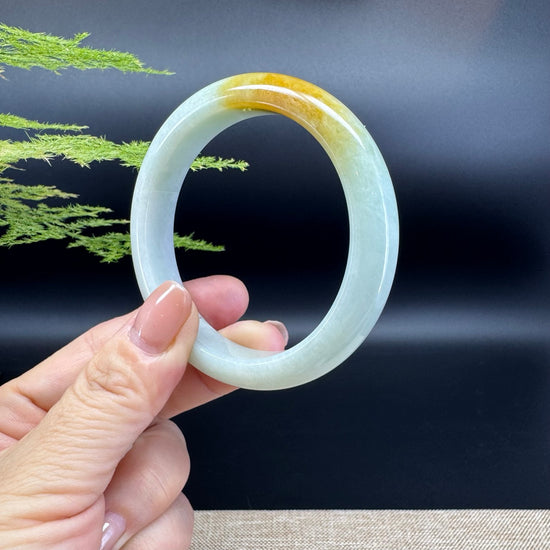 Genuine Burmese Light Green Yellow Jadeite Jade Bangle Bracelet ( 55.6mm )