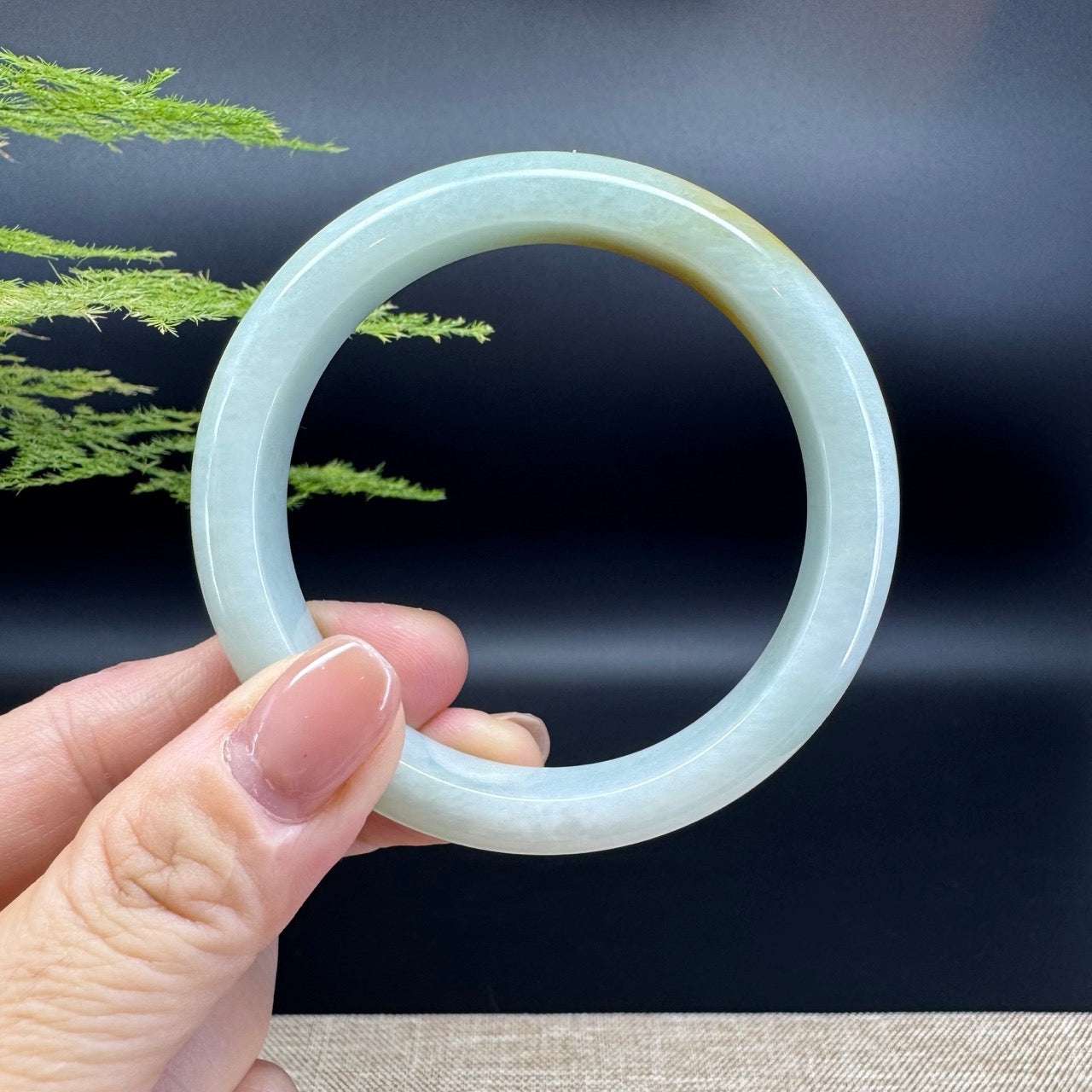 Genuine Burmese Light Green Yellow Jadeite Jade Bangle Bracelet ( 55.6mm )