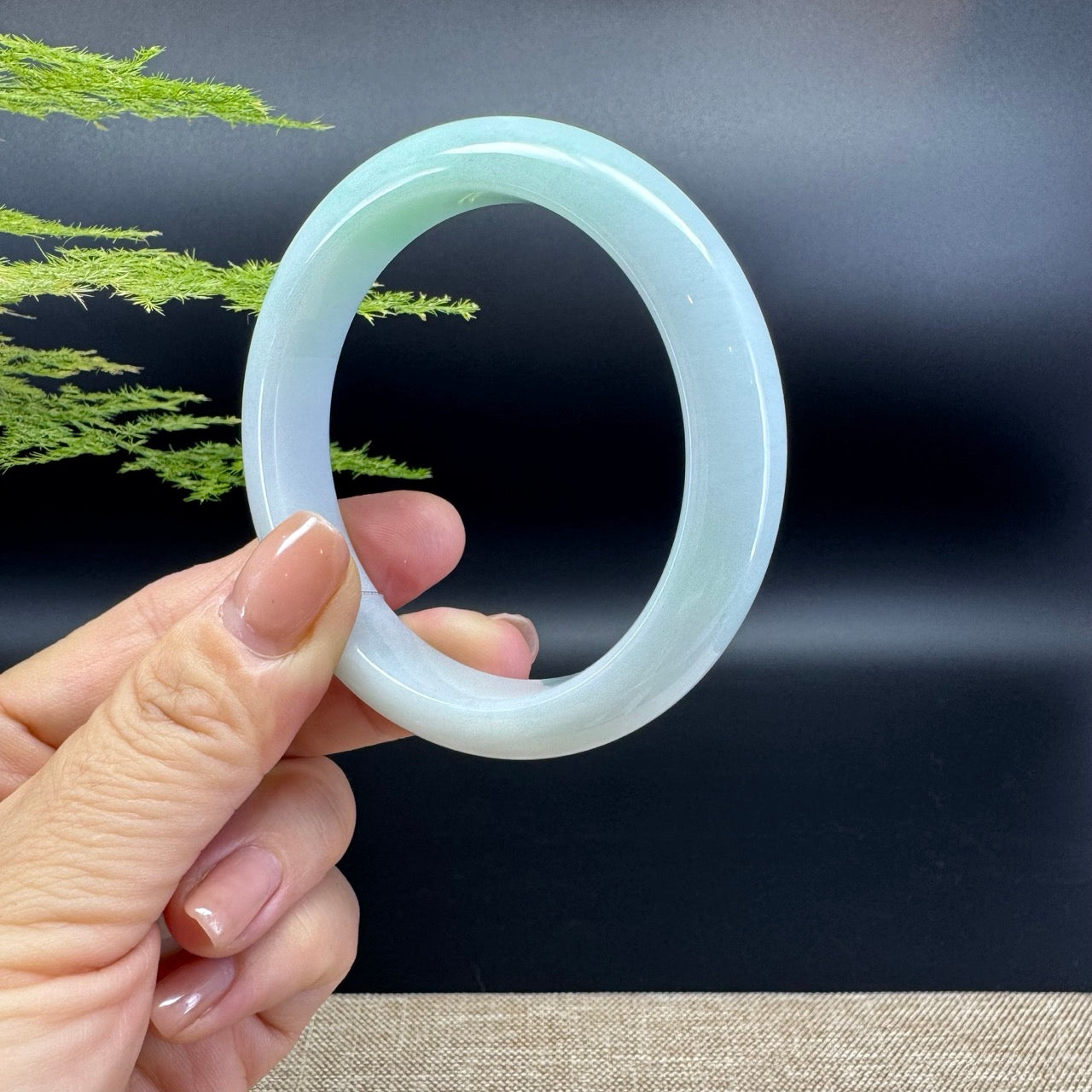 Genuine Burmese Icy Green Jadeite Jade Bangle Bracelet ( 55.4mm )