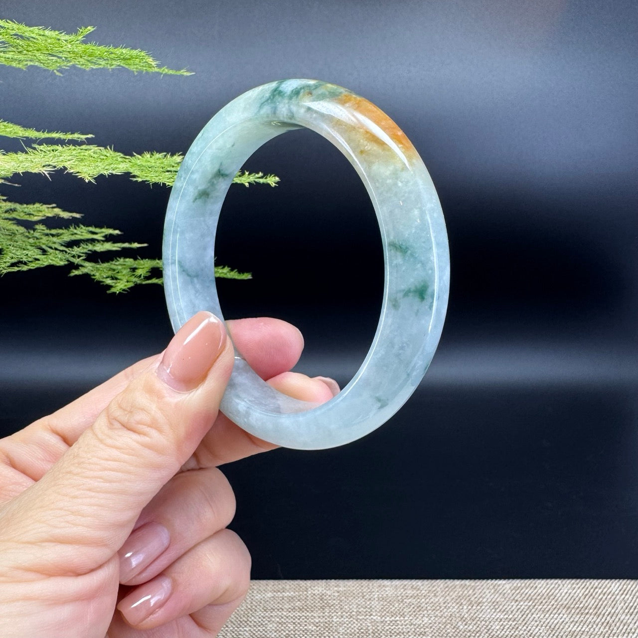 Genuine Burmese Icy Blue Green Jade Jadeite Bangle Bracelet ( 55.8mm )