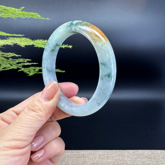 Genuine Burmese Icy Blue Green Jade Jadeite Bangle Bracelet ( 55.8mm )