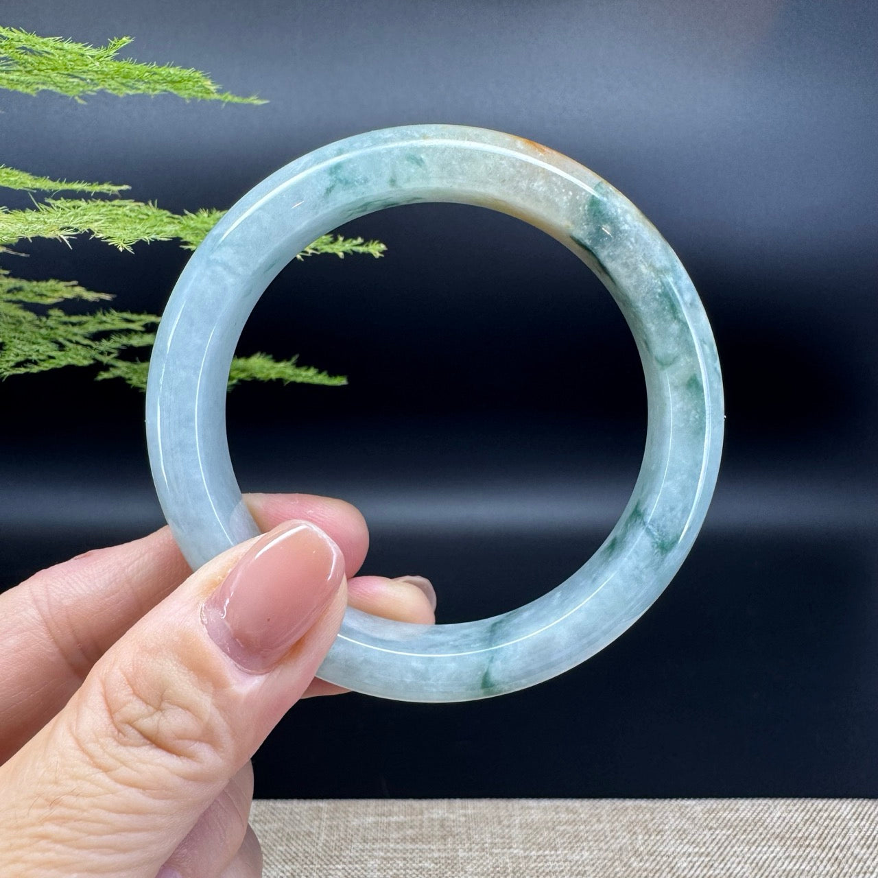 Genuine Burmese Icy Blue Green Jade Jadeite Bangle Bracelet ( 55.8mm )