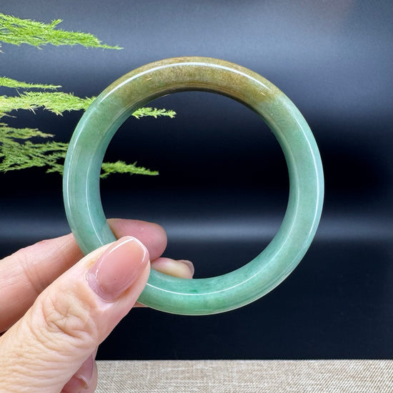 Genuine Burmese Yellowish-Brown Green Jade Jadeite Bangle Bracelet ( 55.9mm )