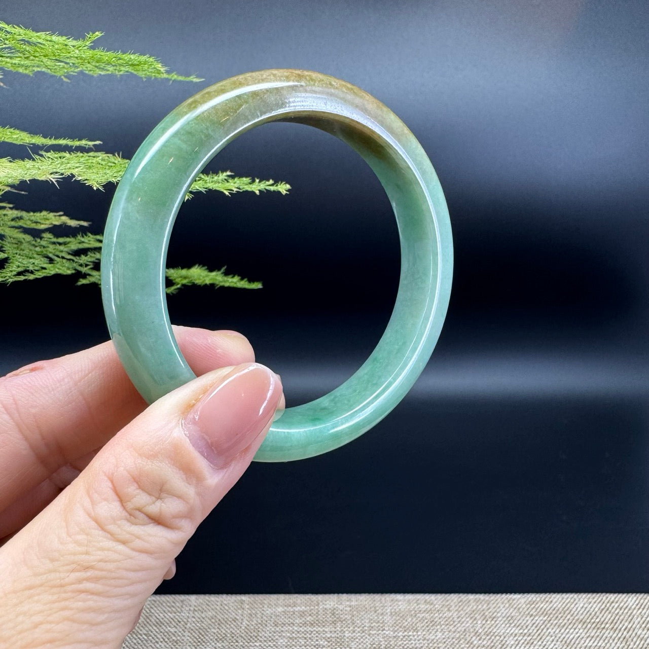 Genuine Burmese Yellowish-Brown Green Jade Jadeite Bangle Bracelet ( 55.9mm )