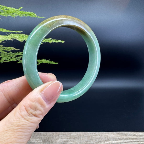 Genuine Burmese Yellowish-Brown Green Jade Jadeite Bangle Bracelet ( 55.9mm )