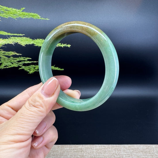 Genuine Burmese Yellowish-Brown Green Jade Jadeite Bangle Bracelet ( 55.9mm )