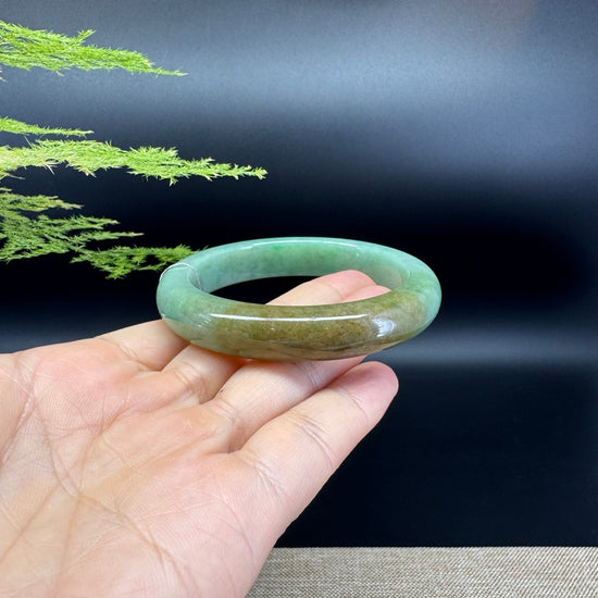 Genuine Burmese Yellowish-Brown Green Jade Jadeite Bangle Bracelet ( 55.9mm )