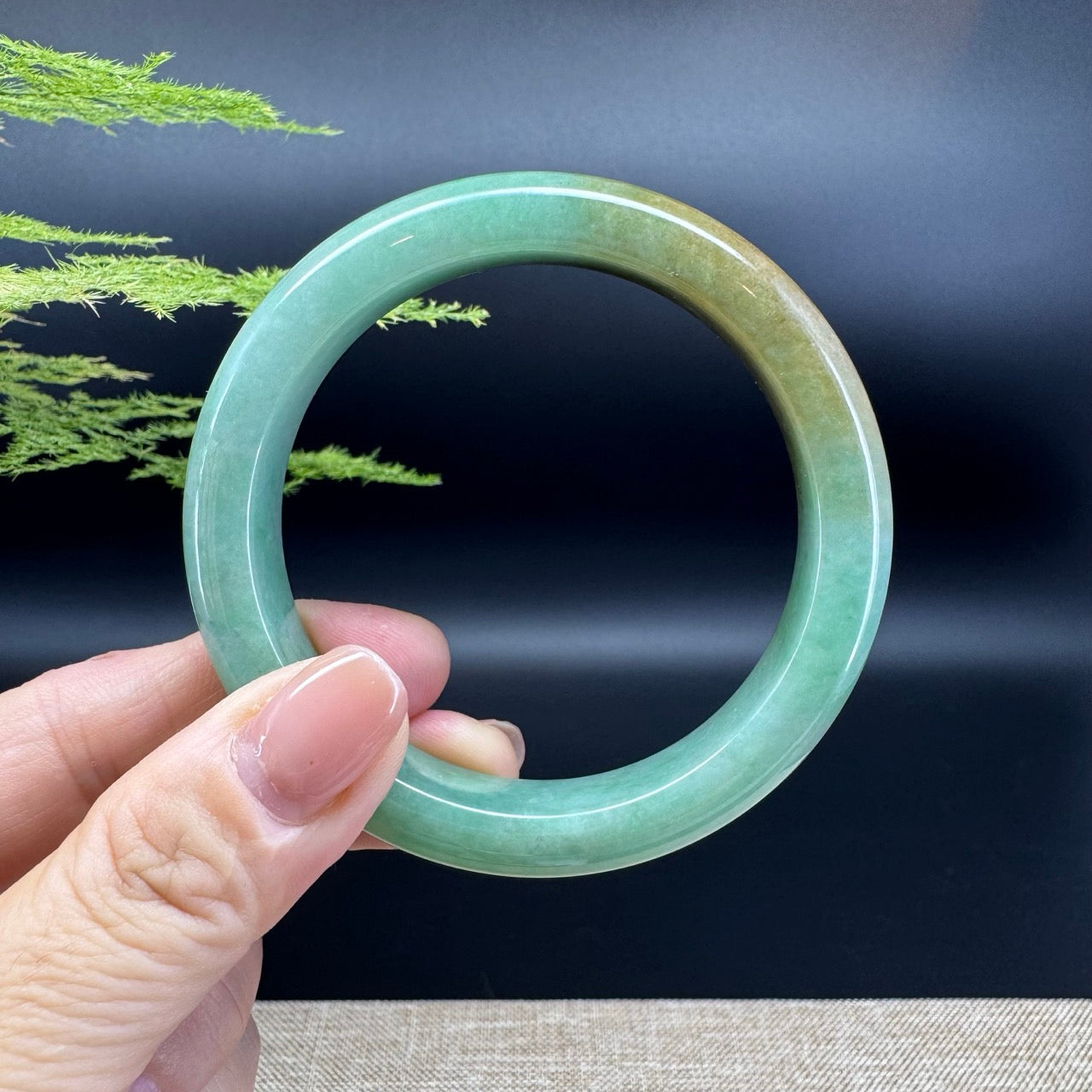Genuine Burmese Yellowish-Brown Green Jade Jadeite Bangle Bracelet ( 55.9mm )