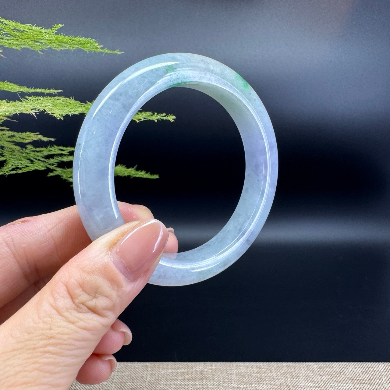 Genuine Burmese Lavender Green Jade Jadeite Bangle Bracelet ( 55.5mm )