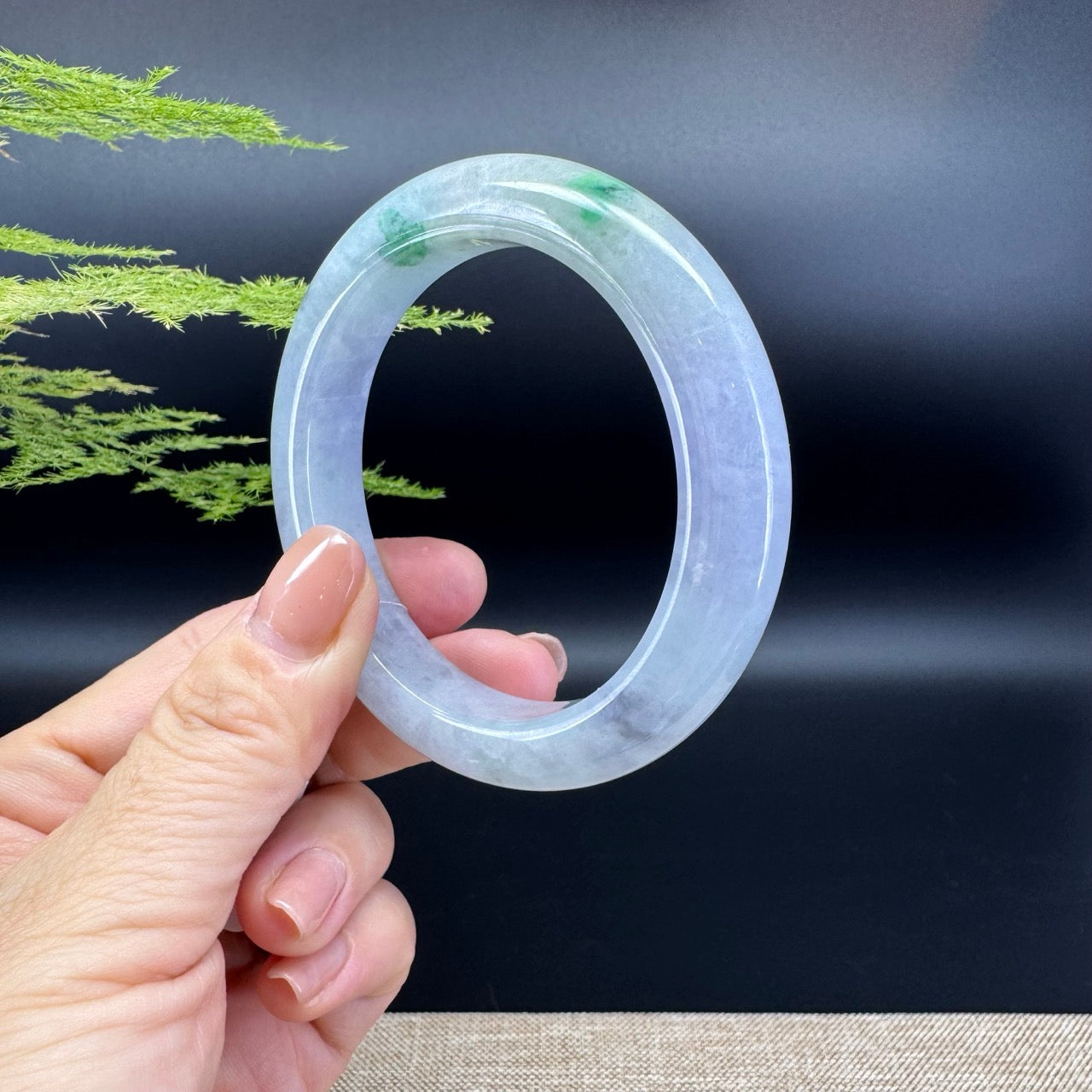 Genuine Burmese Lavender Green Jade Jadeite Bangle Bracelet ( 55.5mm )