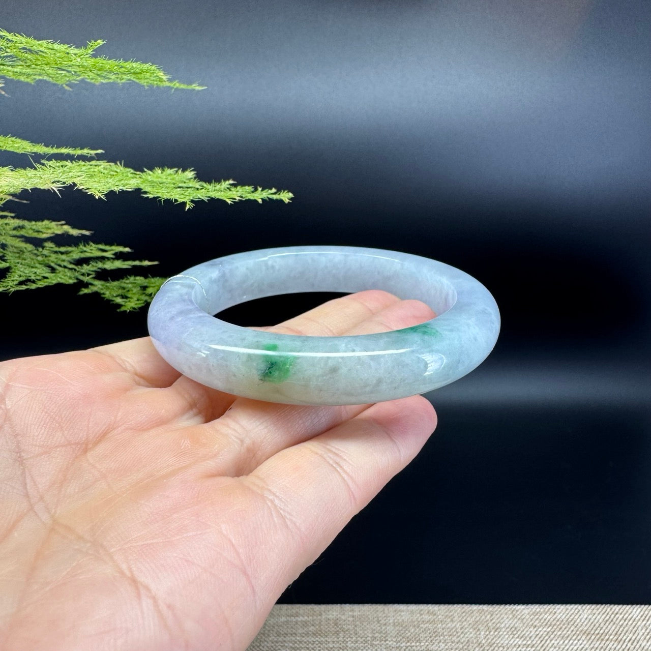 Genuine Burmese Lavender Green Jade Jadeite Bangle Bracelet ( 55.5mm )